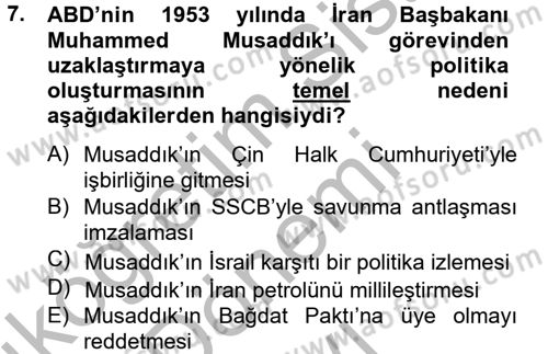 Siyasi Tarih Dersi 2012 - 2013 Yılı (Final) Dönem Sonu Sınav Soruları 7. Soru