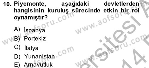 Siyasi Tarih Dersi 2013 - 2014 Yılı (Vize) Ara Sınav Soruları 10. Soru