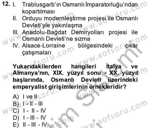 Siyasi Tarih Dersi 2013 - 2014 Yılı (Vize) Ara Sınav Soruları 12. Soru