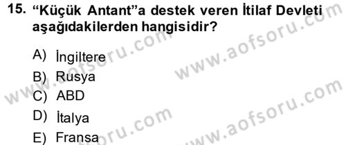 Siyasi Tarih Dersi 2013 - 2014 Yılı (Vize) Ara Sınav Soruları 15. Soru