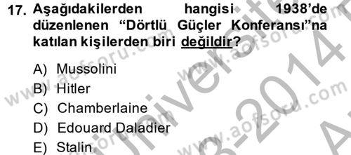 Siyasi Tarih Dersi 2013 - 2014 Yılı (Vize) Ara Sınav Soruları 17. Soru