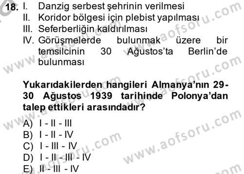 Siyasi Tarih Dersi 2013 - 2014 Yılı (Vize) Ara Sınav Soruları 18. Soru