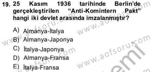 Siyasi Tarih Dersi 2013 - 2014 Yılı (Vize) Ara Sınav Soruları 19. Soru