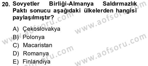 Siyasi Tarih Dersi 2013 - 2014 Yılı (Vize) Ara Sınav Soruları 20. Soru