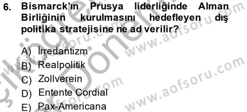 Siyasi Tarih Dersi 2013 - 2014 Yılı (Vize) Ara Sınav Soruları 6. Soru