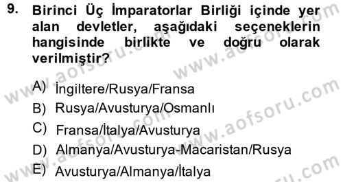 Siyasi Tarih Dersi 2013 - 2014 Yılı (Vize) Ara Sınav Soruları 9. Soru