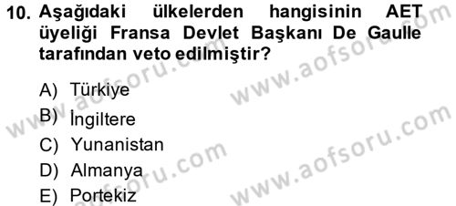 Siyasi Tarih Dersi 2013 - 2014 Yılı (Final) Dönem Sonu Sınav Soruları 10. Soru