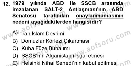 Siyasi Tarih Dersi 2013 - 2014 Yılı (Final) Dönem Sonu Sınav Soruları 12. Soru
