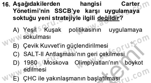 Siyasi Tarih Dersi 2013 - 2014 Yılı (Final) Dönem Sonu Sınav Soruları 16. Soru