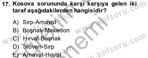 Siyasi Tarih Dersi 2013 - 2014 Yılı (Final) Dönem Sonu Sınav Soruları 17. Soru