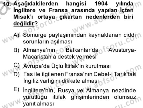 Siyasi Tarih Dersi 2014 - 2015 Yılı (Vize) Ara Sınav Soruları 10. Soru