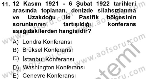 Siyasi Tarih Dersi 2014 - 2015 Yılı (Vize) Ara Sınav Soruları 11. Soru
