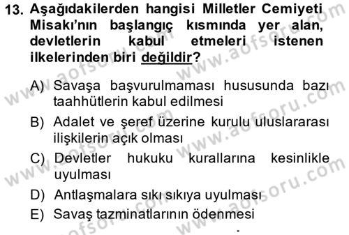 Siyasi Tarih Dersi 2014 - 2015 Yılı (Vize) Ara Sınav Soruları 13. Soru