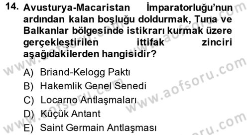 Siyasi Tarih Dersi 2014 - 2015 Yılı (Vize) Ara Sınav Soruları 14. Soru