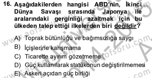 Siyasi Tarih Dersi 2014 - 2015 Yılı (Vize) Ara Sınav Soruları 16. Soru