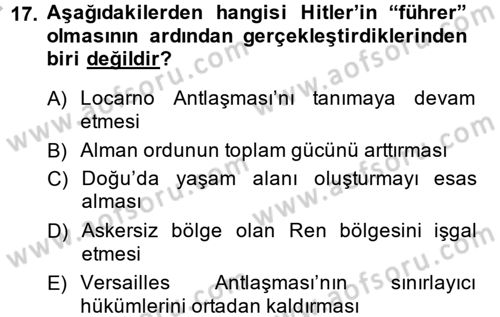 Siyasi Tarih Dersi 2014 - 2015 Yılı (Vize) Ara Sınav Soruları 17. Soru