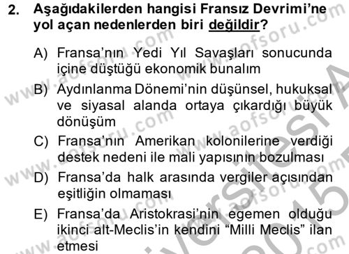 Siyasi Tarih Dersi 2014 - 2015 Yılı (Vize) Ara Sınav Soruları 2. Soru
