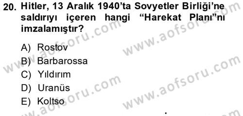 Siyasi Tarih Dersi 2014 - 2015 Yılı (Vize) Ara Sınav Soruları 20. Soru