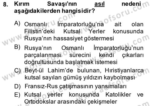 Siyasi Tarih Dersi 2014 - 2015 Yılı (Vize) Ara Sınav Soruları 8. Soru