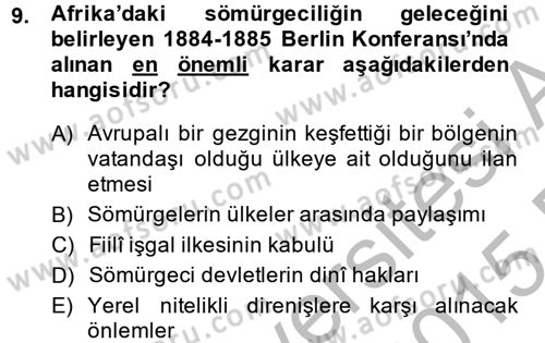 Siyasi Tarih Dersi 2014 - 2015 Yılı (Vize) Ara Sınav Soruları 9. Soru