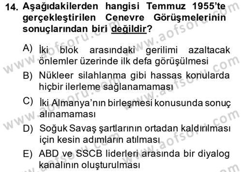 Siyasi Tarih Dersi 2014 - 2015 Yılı (Final) Dönem Sonu Sınav Soruları 14. Soru