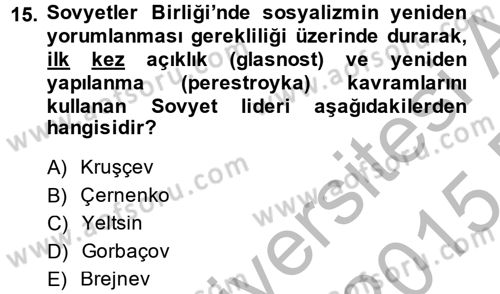 Siyasi Tarih Dersi 2014 - 2015 Yılı (Final) Dönem Sonu Sınav Soruları 15. Soru