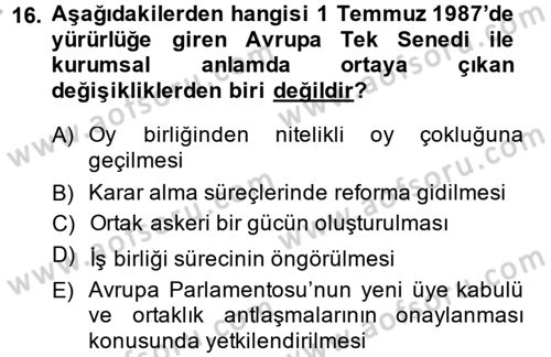 Siyasi Tarih Dersi 2014 - 2015 Yılı (Final) Dönem Sonu Sınav Soruları 16. Soru