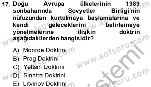 Siyasi Tarih Dersi 2014 - 2015 Yılı (Final) Dönem Sonu Sınav Soruları 17. Soru