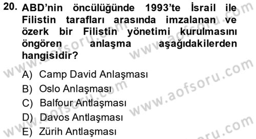 Siyasi Tarih Dersi 2014 - 2015 Yılı (Final) Dönem Sonu Sınav Soruları 20. Soru