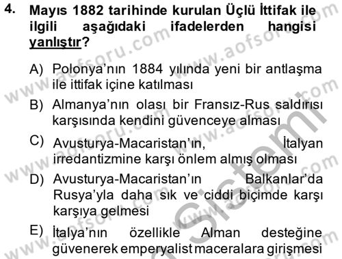 Siyasi Tarih Dersi 2014 - 2015 Yılı (Final) Dönem Sonu Sınav Soruları 4. Soru