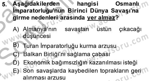 Siyasi Tarih Dersi 2014 - 2015 Yılı (Final) Dönem Sonu Sınav Soruları 5. Soru