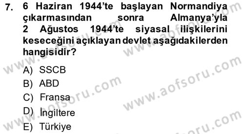 Siyasi Tarih Dersi 2014 - 2015 Yılı (Final) Dönem Sonu Sınav Soruları 7. Soru
