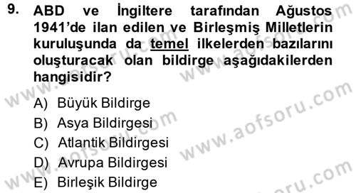 Siyasi Tarih Dersi 2014 - 2015 Yılı (Final) Dönem Sonu Sınav Soruları 9. Soru