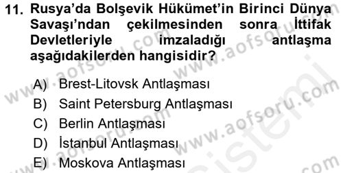 Siyasi Tarih Dersi 2015 - 2016 Yılı (Vize) Ara Sınav Soruları 11. Soru