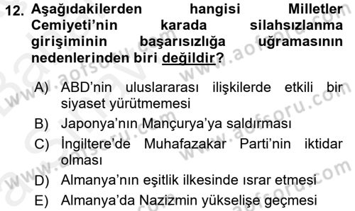 Siyasi Tarih Dersi 2015 - 2016 Yılı (Vize) Ara Sınav Soruları 12. Soru