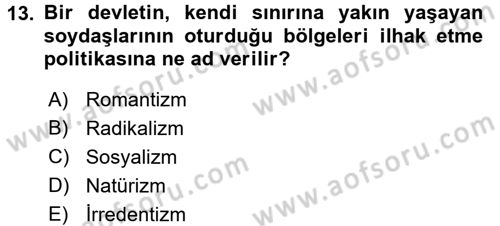 Siyasi Tarih Dersi 2015 - 2016 Yılı (Vize) Ara Sınav Soruları 13. Soru