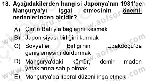 Siyasi Tarih Dersi Ara Sınavı Deneme Sınav Soruları 18. Soru