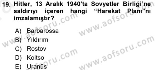 Siyasi Tarih Dersi 2015 - 2016 Yılı (Vize) Ara Sınav Soruları 19. Soru