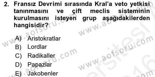 Siyasi Tarih Dersi 2015 - 2016 Yılı (Vize) Ara Sınav Soruları 2. Soru