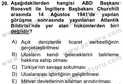 Siyasi Tarih Dersi 2015 - 2016 Yılı (Vize) Ara Sınav Soruları 20. Soru