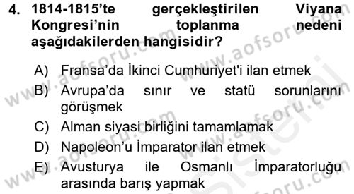 Siyasi Tarih Dersi Ara Sınavı Deneme Sınav Soruları 4. Soru