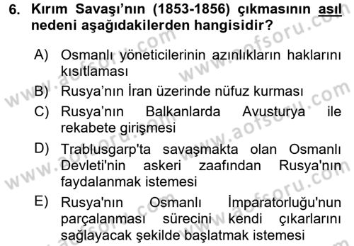 Siyasi Tarih Dersi 2015 - 2016 Yılı (Vize) Ara Sınav Soruları 6. Soru