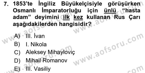 Siyasi Tarih Dersi 2015 - 2016 Yılı (Vize) Ara Sınav Soruları 7. Soru