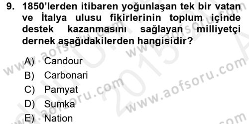 Siyasi Tarih Dersi 2015 - 2016 Yılı (Vize) Ara Sınav Soruları 9. Soru