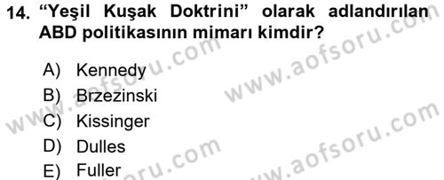 Siyasi Tarih Dersi 2015 - 2016 Yılı (Final) Dönem Sonu Sınav Soruları 14. Soru