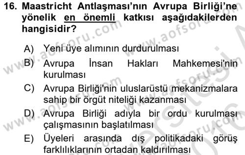 Siyasi Tarih Dersi 2015 - 2016 Yılı (Final) Dönem Sonu Sınav Soruları 16. Soru