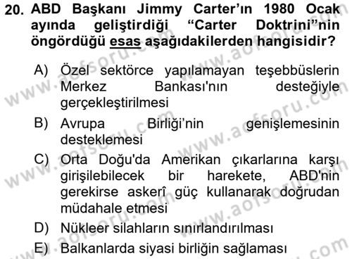 Siyasi Tarih Dersi 2015 - 2016 Yılı (Final) Dönem Sonu Sınav Soruları 20. Soru