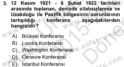 Siyasi Tarih Dersi 2015 - 2016 Yılı (Final) Dönem Sonu Sınav Soruları 3. Soru
