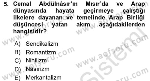 Siyasi Tarih Dersi 2015 - 2016 Yılı (Final) Dönem Sonu Sınav Soruları 5. Soru