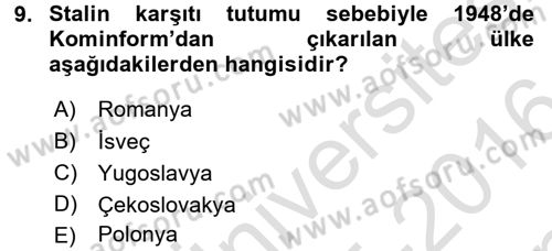 Siyasi Tarih Dersi 2015 - 2016 Yılı (Final) Dönem Sonu Sınav Soruları 9. Soru